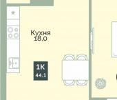 1-комн, 44 кв м, этаж 12/12 улица Витебского, 5