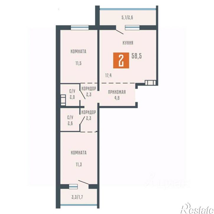 2-комн квартира в новом доме улица Коли Мяготина, 34Бк2