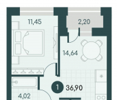 1-комн, 36 кв м, этаж 5/12 Шадринский тракт