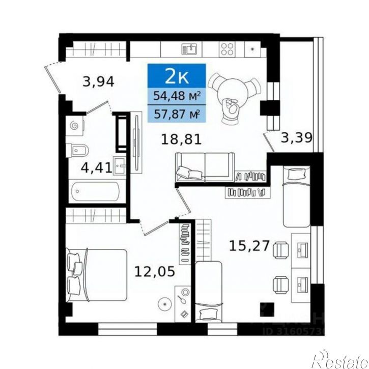 2-комн квартира в новом доме проспект Конституции