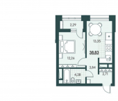 1-комн, 39 кв м, этаж 4/12 18-й микрорайон, 7