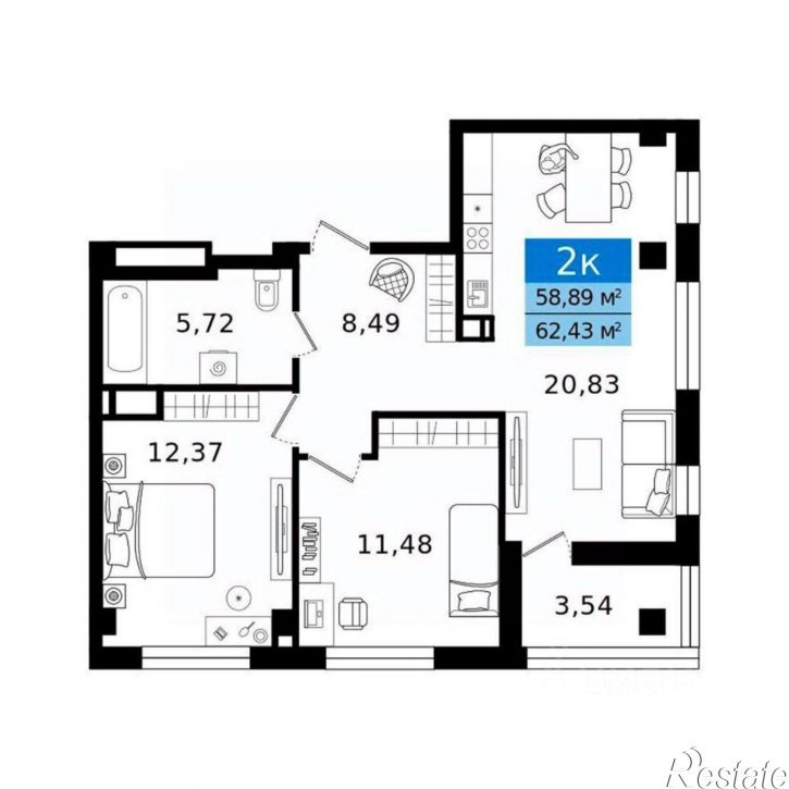 2-комн квартира в новом доме проспект Конституции, 56И,  д. 56И