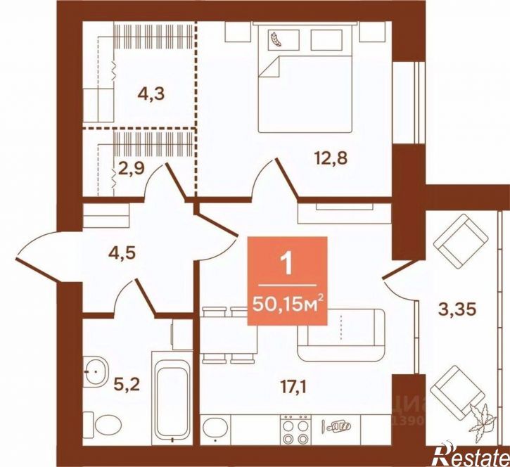 1-комн квартира в новом доме ул Аргентовского, 125,  д. 125