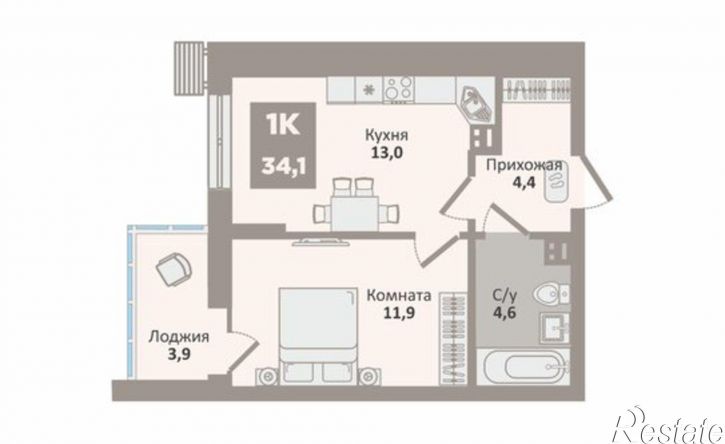 1-комн квартира в новом доме Курган, жилой район Заозёрный, 12-й микрорайон, 2