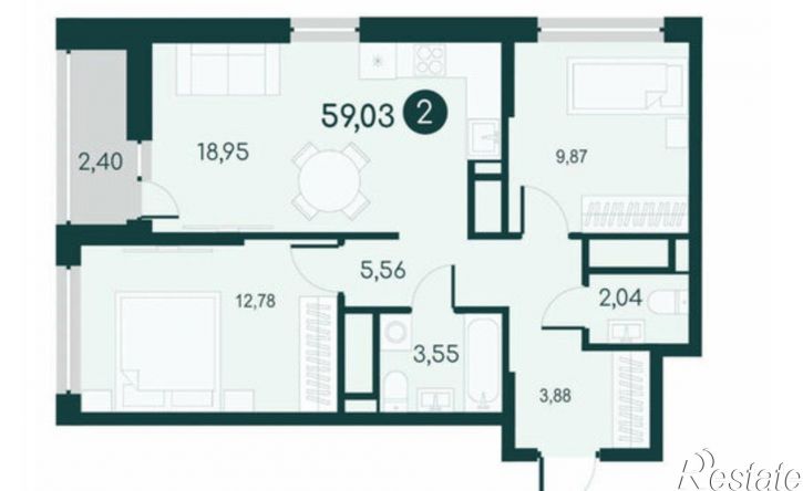 2-комн квартира 18-й микрорайон, 7к1