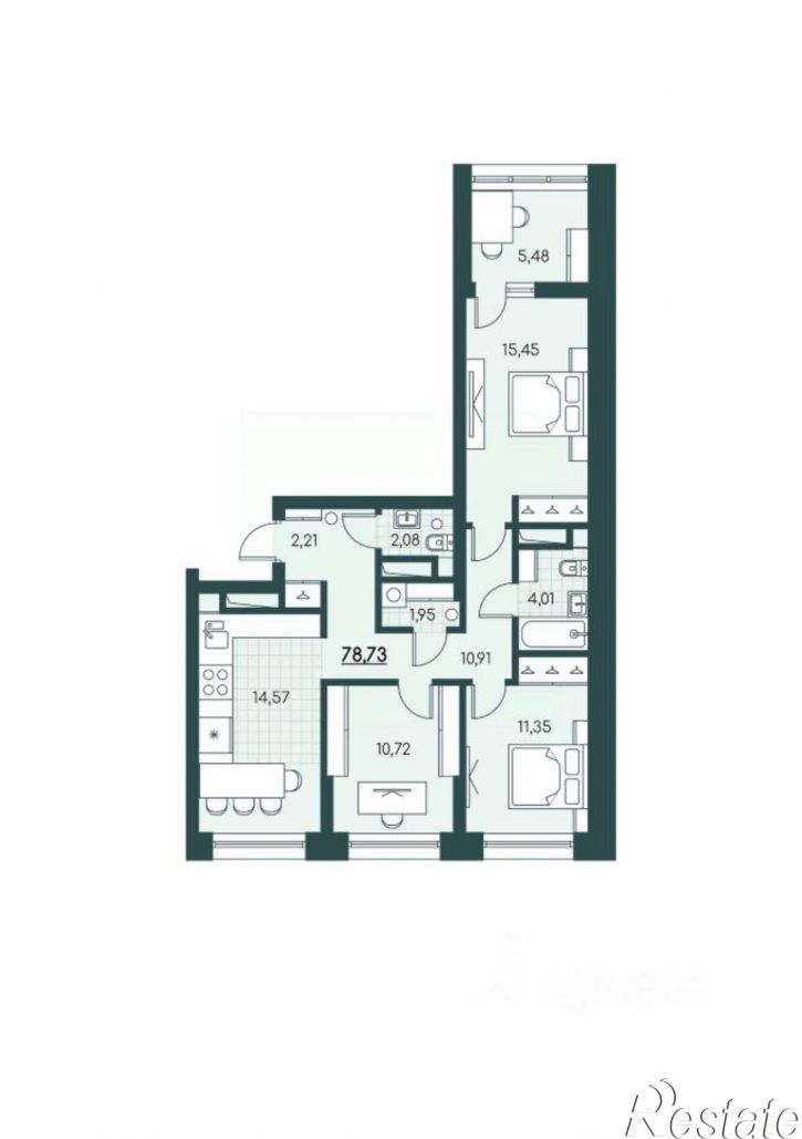 3-комн квартира в новом доме улица Содружества, 7 к2,  д. 7 к2