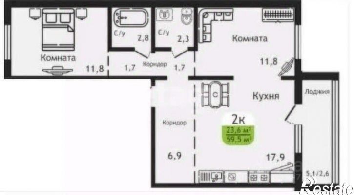 2-комн квартира городской округ Курган