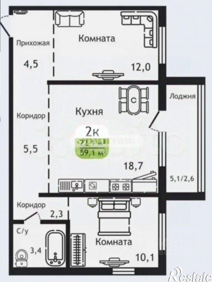 2-комн квартира жилой район Заозёрный, 5-й микрорайон, 36
