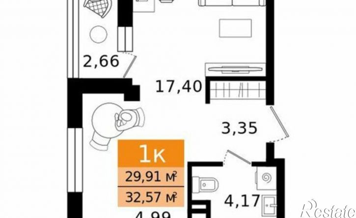 1-комн квартира в новом доме Западный район