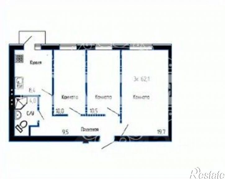 3-комн квартира улица Броневик, 2А