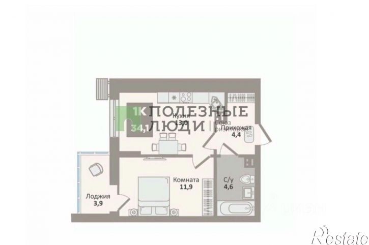 1-комн квартира в новом доме Курган г., Заозерный, 12-й мкр., д.2