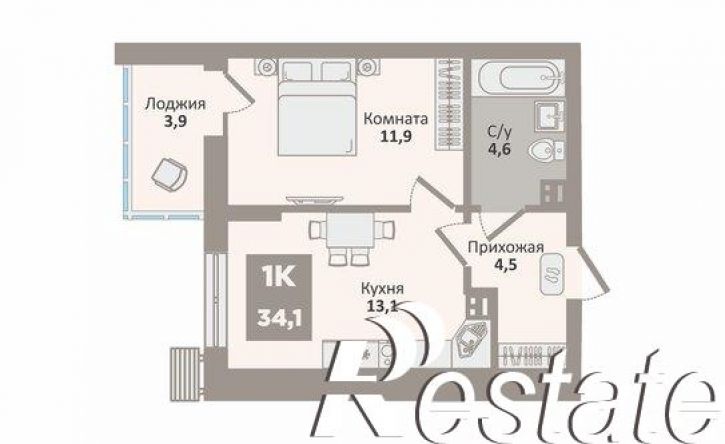 1-комн квартира в новом доме жилой район Заозёрный, 12-й микрорайон, 2