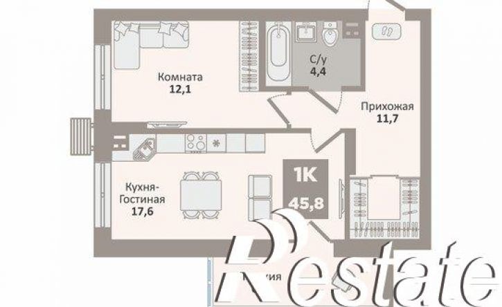 1-комн квартира в новом доме жилой район Заозёрный, 12-й микрорайон, 2