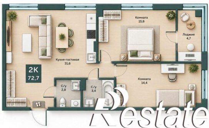 2-комн квартира улица Витебского, 5Б,  д. 5Б