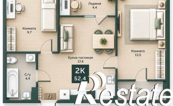 2-комн квартира улица Витебского, 5Б,  д. 5Б