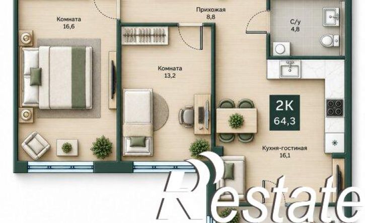 2-комн квартира улица Витебского, 5Б,  д. 5Б