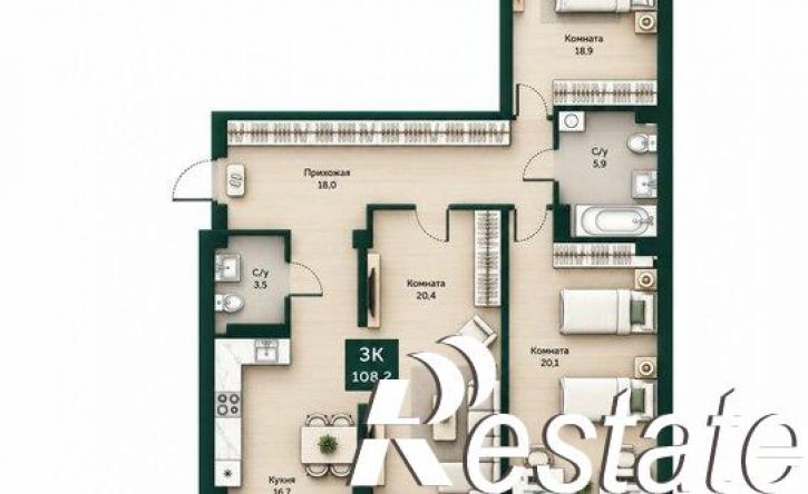 3-комн квартира улица Витебского, 5Б,  д. 5Б