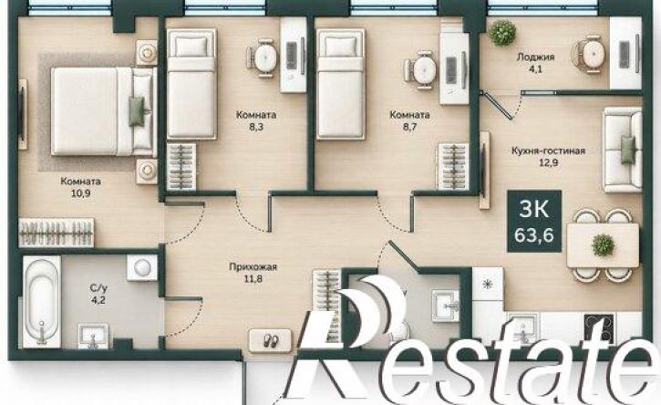 3-комн квартира улица Витебского, 5Б,  д. 5Б