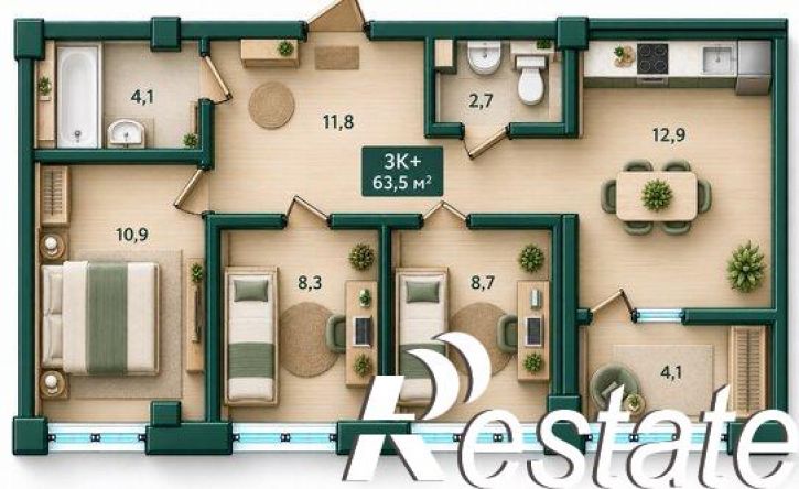 3-комн квартира в новом доме улица Витебского, 5,  д. 5
