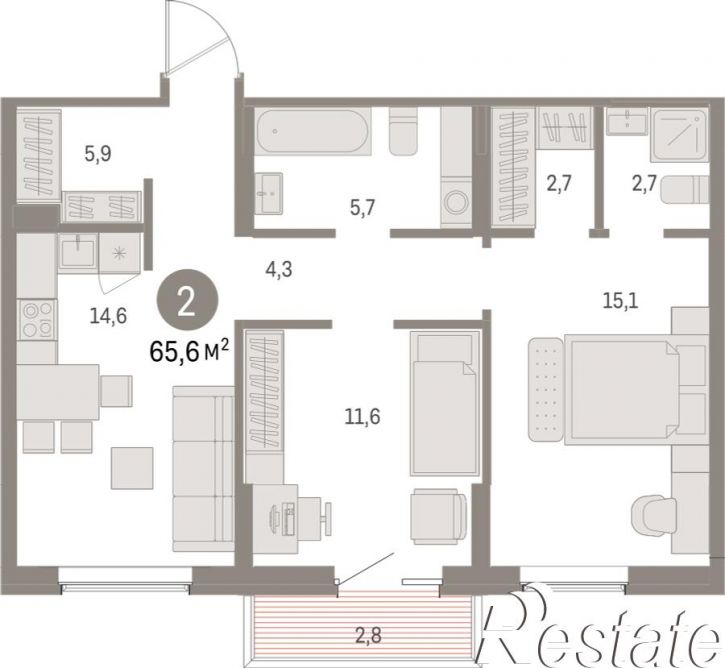 2-комн квартира в новом доме Пролетарская, 38