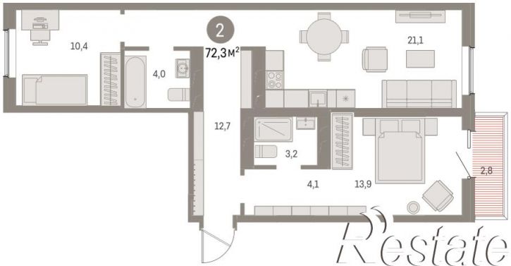 3-комн квартира в новом доме Пролетарская, 38