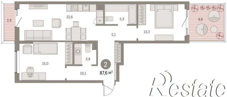 3-комн квартира в новом доме Пролетарская, 38