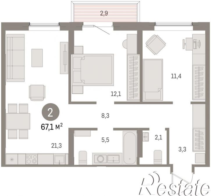 3-комн квартира в новом доме Пролетарская, 38