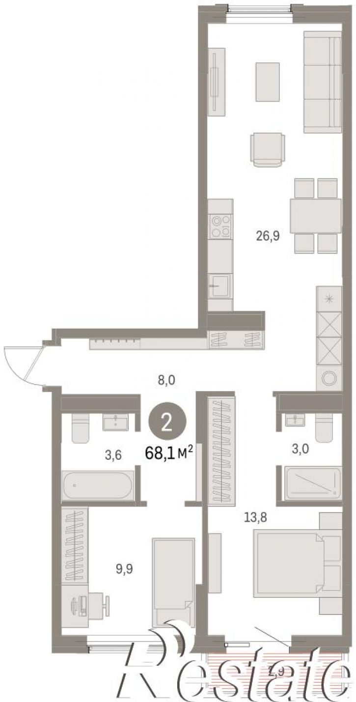 3-комн квартира в новом доме Пролетарская, 38