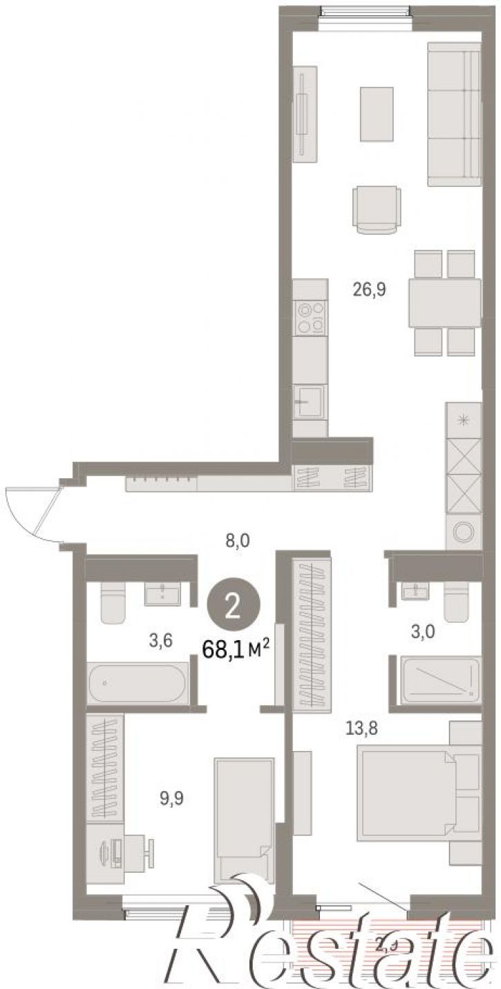 3-комн квартира в новом доме Пролетарская, 38