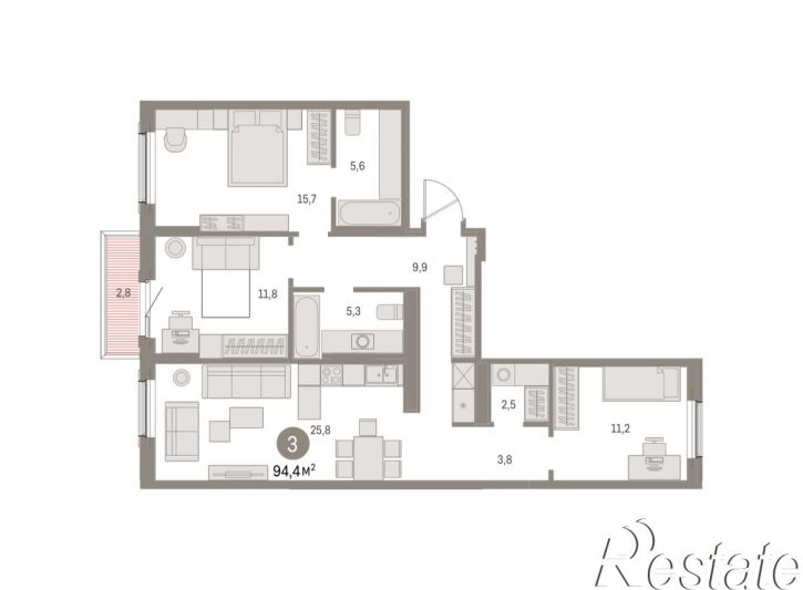 3-комн квартира в новом доме Пролетарская, 38