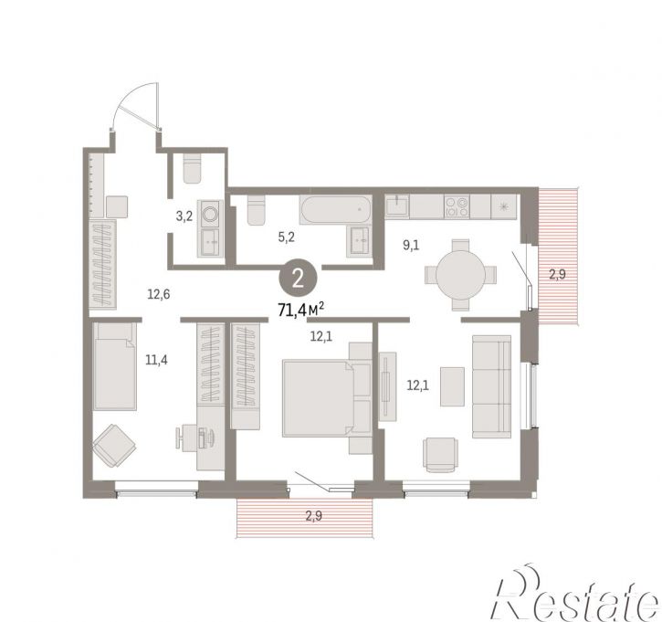 3-комн квартира в новом доме Пролетарская, 38