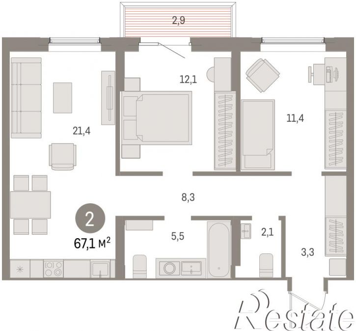 3-комн квартира в новом доме Пролетарская, 38